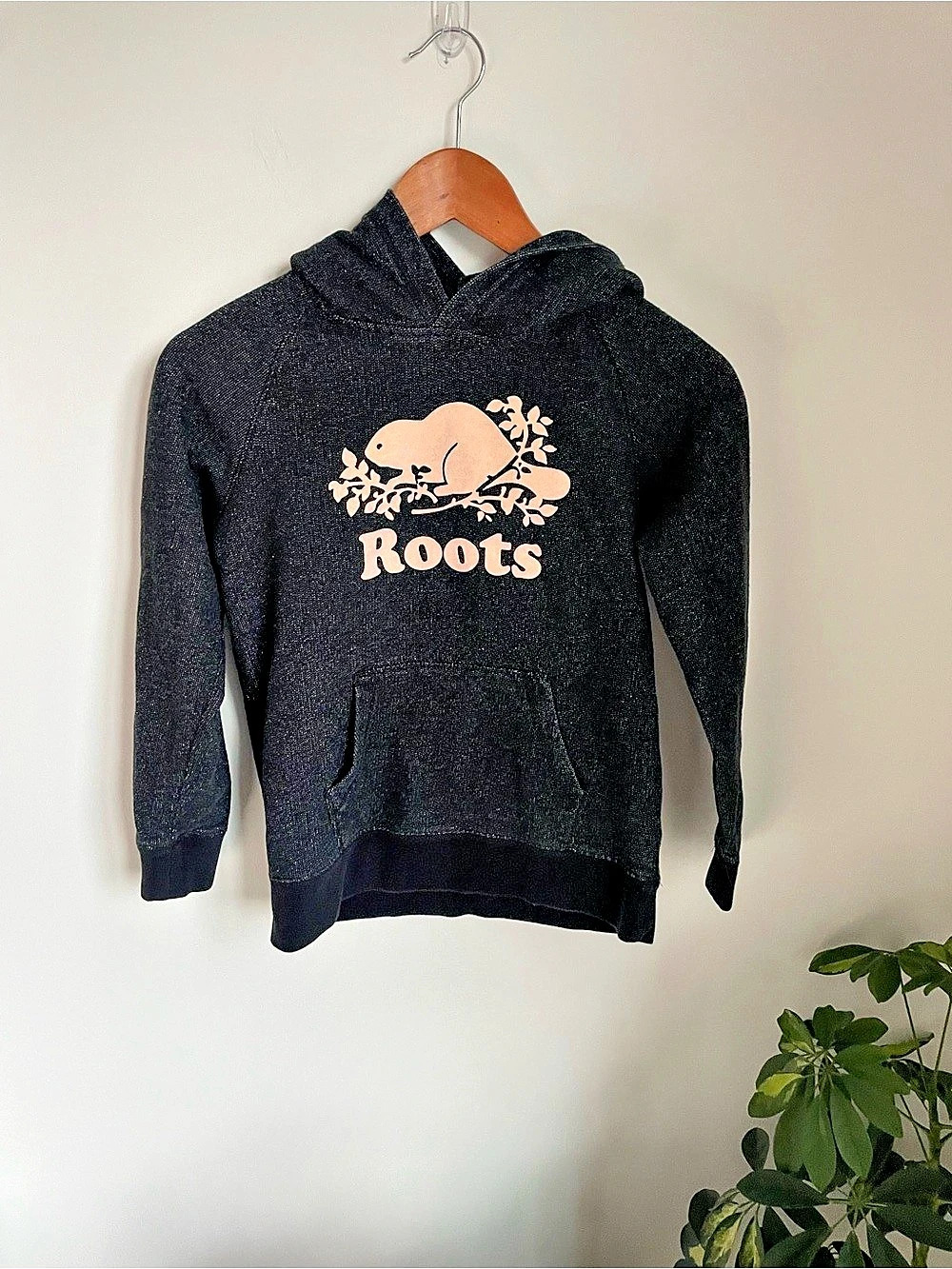 Roots Kids Beaver Logo Hoodie Black & Pink Large